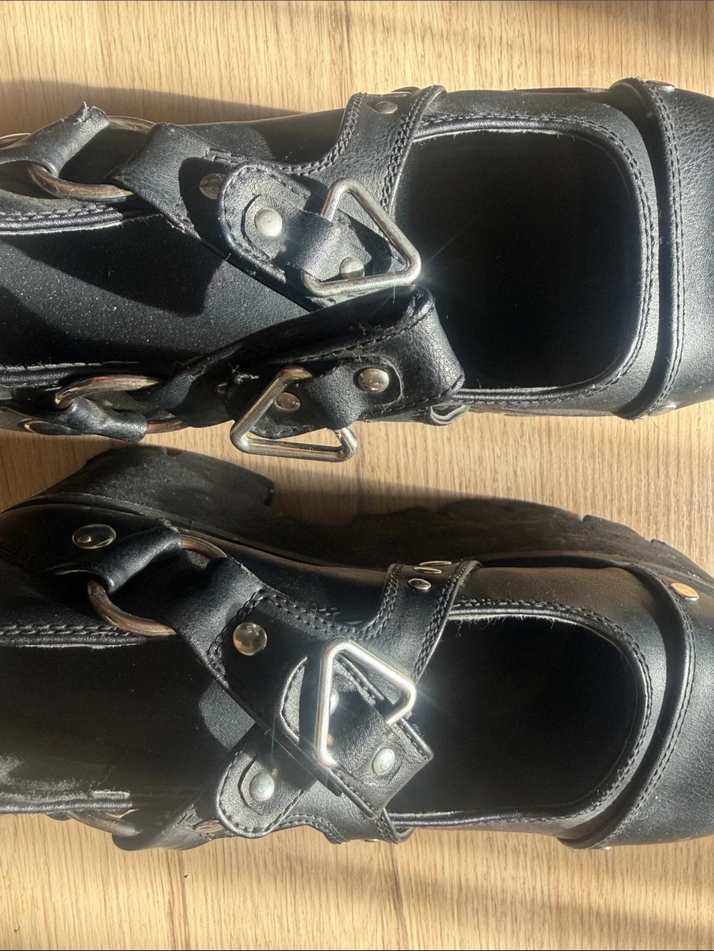 Black Platform Mary Jane Shoes with Buckle Straps